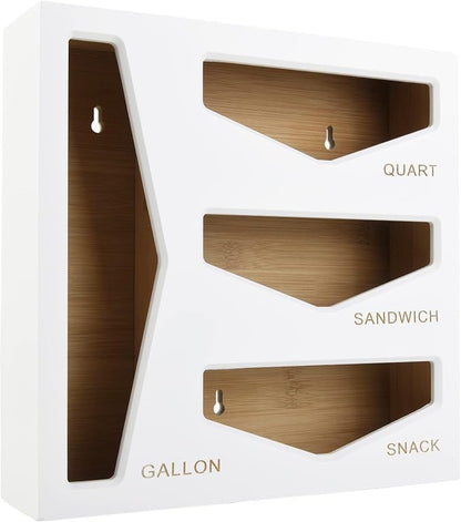Bamboo Bag Storage Organizer for Kitchen Drawer, Baggie organizer, Compatible with Gallon, Quart, Sandwich and Snack Variety Size Bags (White)