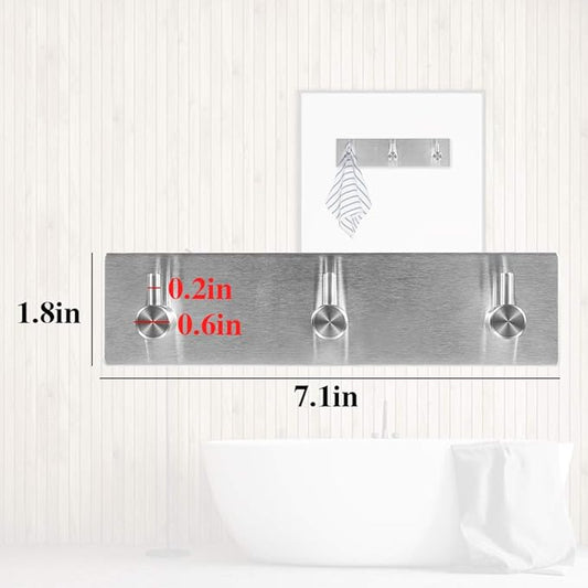 Picowe Key Holder for Wall Decorative, Adhesive Stainless Steel Key Hooks, Key Hanger Key Organizer for Wall, Towel Hook Coat Hanger for Entryway Hallway Kitchen(Three Rows,Sliver 1PCS)