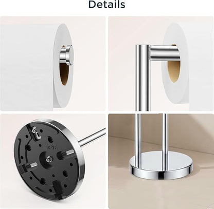 FORIOUS Toilet Paper Holder Stand, Modern Freestanding Tissue Roll Holder for Bathroom, Durable SUS 304 Stainless Steel and Weighted Base Toilet Paper Stand, Storage for 4 Rolls, Polished Chrome