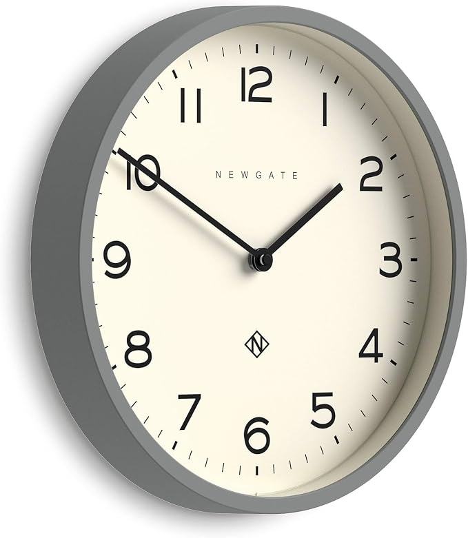NEWGATE® Number Four Echo wall Clock | Modern Round Clock | 12 inch | Gray | Easy to Read Numbers | Ideal for Kitchen, Living Room or Office