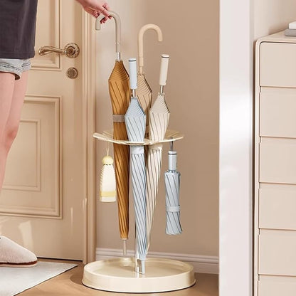 Umbrella Holder for Entryway Space Saving Organizer for Long/Short-Handled Umbrellas Round Standing Rack with 16 Hooks and Drip Tray Multifunctional Walking Sticks Holder