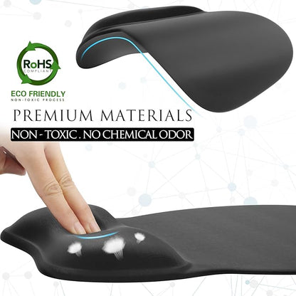 MROCO Ergonomic Mouse Pad with Gel Wrist Rest, 9.4 x 8.1 in, Black | Ergonomic Shape Design for Pain Relief, Cooling Feel Gel Cushioning for Wrist Comfort, Smooth Lycra Surface, Non-Slip PU Base