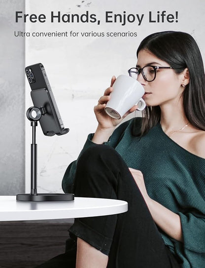 LISEN Cell Phone Stand Adjustable Phone Holer for Desk, Computer Office Desk Accessories for iPhone 16 Holder Women Kitchen Essentials Fits Switch Kindle iPads Tablet 4-10in (Full Black)