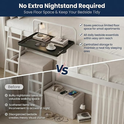 Bedside Shelf，Bunk Bed Shelf, Clip-On Bedside Tray with Cable Management, Floating Nightstand for College Dorm Loft Bed, Back to School Essential