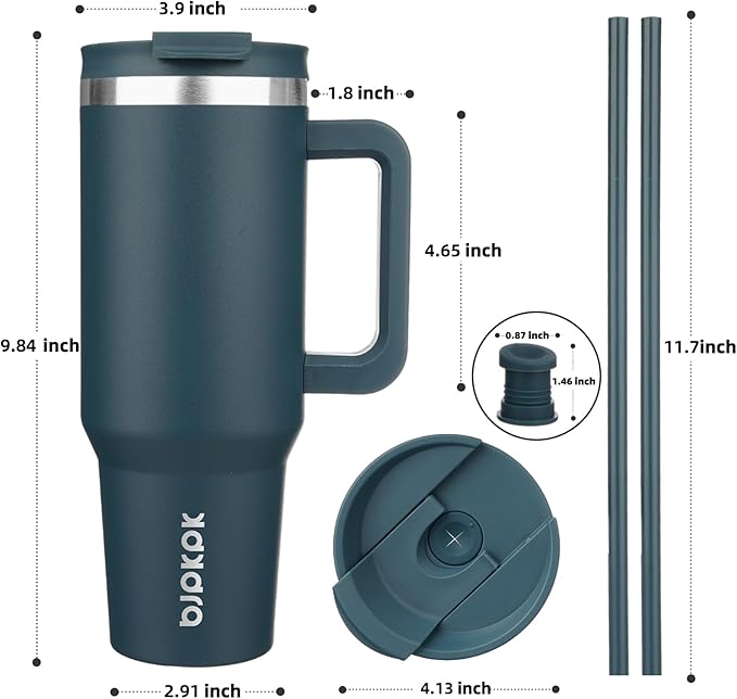 BJPKPK 40oz Stainless Steel Insulated Tumbler With Handle And Lid Straw Travel Coffee Mug Thermal Cup,Navy Blue