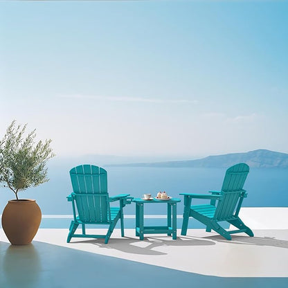 Plawdlik Hdpe Outdoor Adirondack Side Table, Wooden Textured, Set for Patio, Garden, Porch, Pool Composite Patio, Backyard, Bathroom and Indoor, Maintenance & Weather Resistant(Aruba Blue)