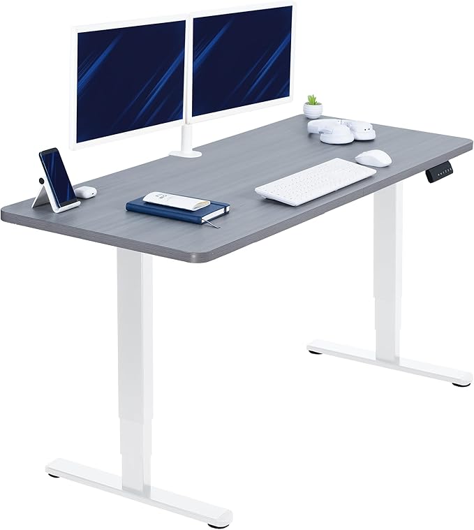 VIVO Electric 60 x 24 in Dual Motor Sit Stand Desk, Memory Height Adjustment, 2B Series, Dark Gray Top White Frame, DESK-KIT-2W6G