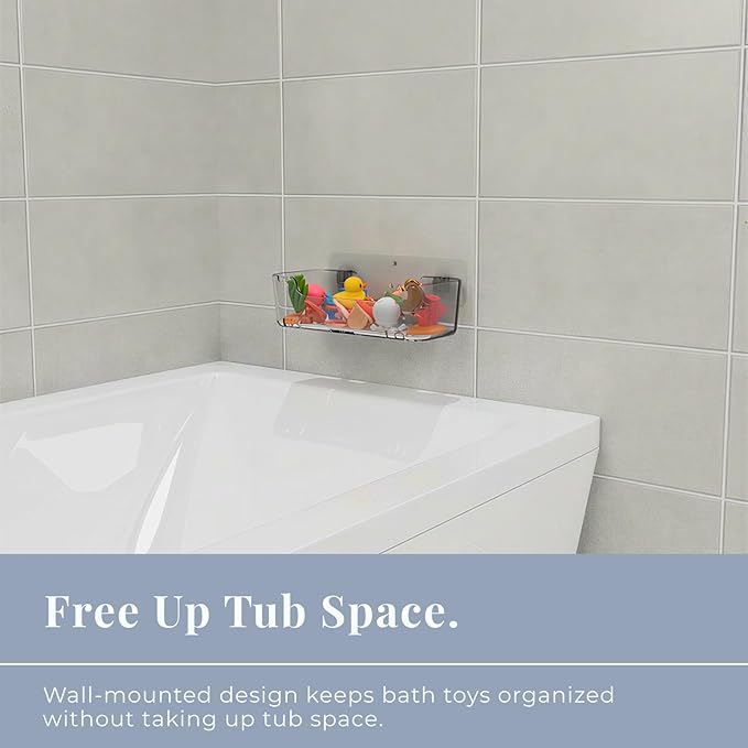 Bathtub Toy Storage – Clear Bath Toy Holder with Drainage Holes, Wall-Mounted No-Drill Organizer for Kids’ Tub Toys