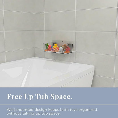 Bathtub Toy Storage – Clear Bath Toy Holder with Drainage Holes, Wall-Mounted No-Drill Organizer for Kids’ Tub Toys