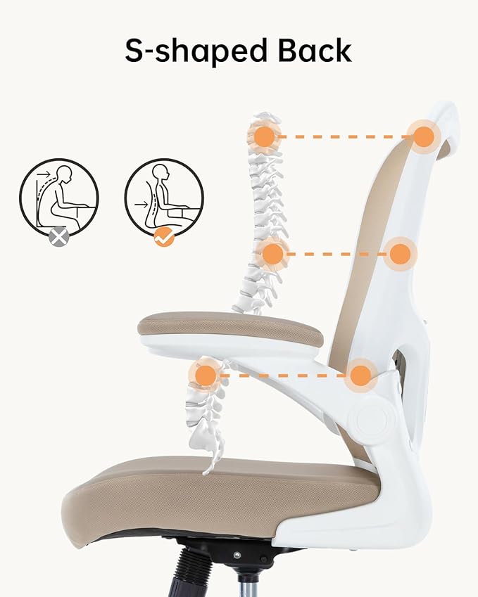 Ergonomic Office Chair,PU Leather Swivel Desk Chair with Lumbar Support,Adjustable Height Executive Task Chair with Flip-Up Armrests,Comfy Coumputer Chair for Home Office(Khaki)