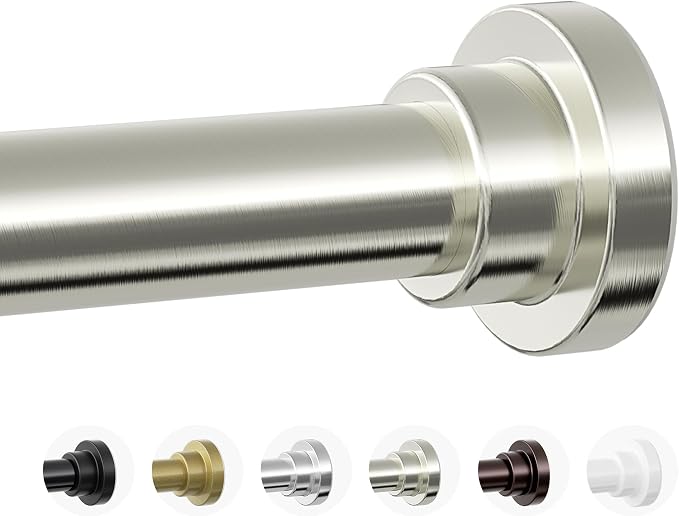 Mcrbeay Shower Curtain Rod, 1" Diameter Heavy Duty Tension Shower Rod, Non Slip Adjustable 28-102 inch No Drill Shower Curtain Rods Spring Tension For Bathroom, Shower Stall, No Rust, Brushed Nickel