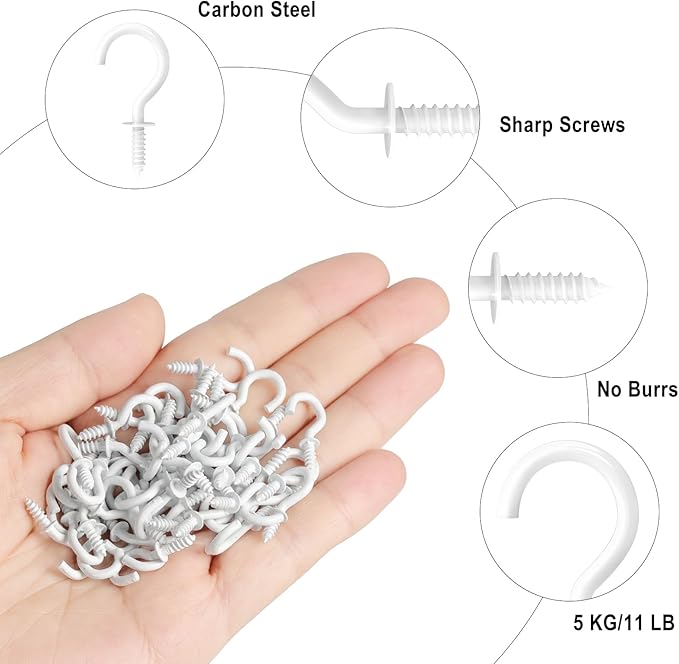 RELBRO 1/2 Inch Small Screw Hooks, Mini Metal Twist in Hooks, White, 100 Pcs