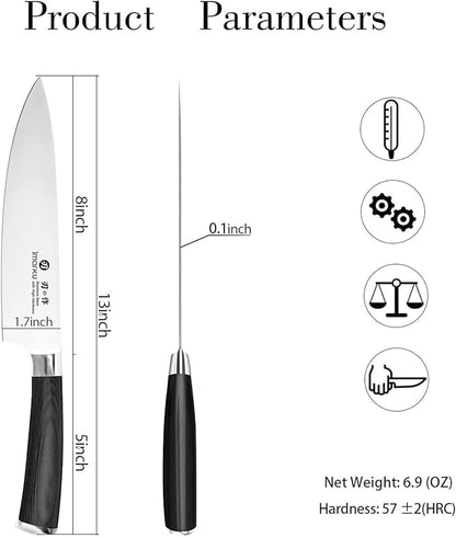 imarku Chef Knife - Pro Kitchen Knife 8 Inch Chef's Knives Japanese SUS440A Stainless Steel Sharp Paring Knife with Ergonomic Handle, Black Handle, Father's Day and Thanksgiving Gifts