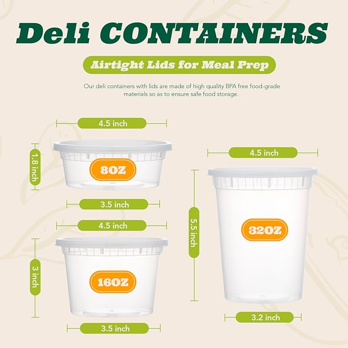 Glotoch 24 Pack 32 oz Plastic Food and Drink Storage Containers Set with Lids - Microwave, Freezer & Dishwasher Safe Eco-Friendly, BPA-Free, Reusable & Stackable