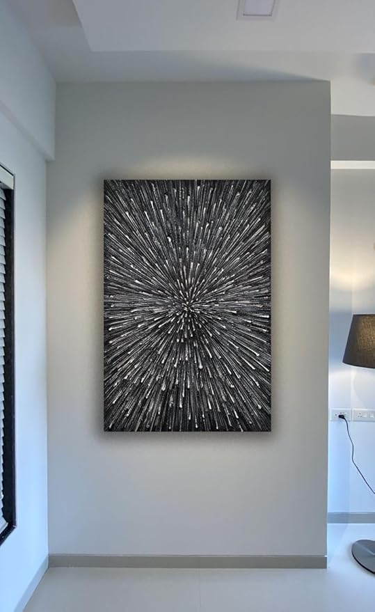 moshinart 24 x 36in Hand-Painted Oil Painting 3D Texture Sense of Space Silver Firework Modern Minimalist Colorful Abstract Wall Art, Home Office Wall Decoration Silver