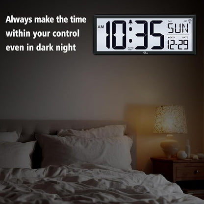 WallarGe 14.5'' Atomic Clock with Backlight, Large Digital Wall Clock Battery Operated, Large Display with Temperature and Date, Easy to Read and Set Digital Wall Clock, Auto DST