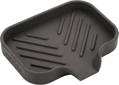 MicoYang Silicone Soap Dish with Drain Spout, Self-Draining Sink Organizer Tray for Bathroom and Kitchen, Sponges, Dispensers and Soap Holder, Non-Slip and Dishwasher Safe, Coffee (Compact, 4.9"×3.2")