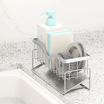 MINGFANITY Kitchen Sink Caddy Sponge Holder, Quick Draining, SUS 304 Stainless Steel Sponge Organizer, Basket for Cleaning and Scrub Tool, Kitchen Sink Brush Caddy Holder