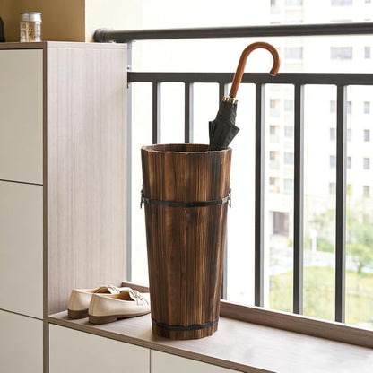 PRETYZOOM Wooden Umbrella Stand Garden Umbrella Base for Outdoor Patio Entryway Modern Design Carbonized Wood Canes