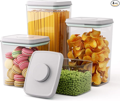 Pop Storage Set – 4 Pack Airtight Food-Grade Containers with Lids, BPA-Free, with Measurement Marks for Flour, Sugar, Pantry Organization