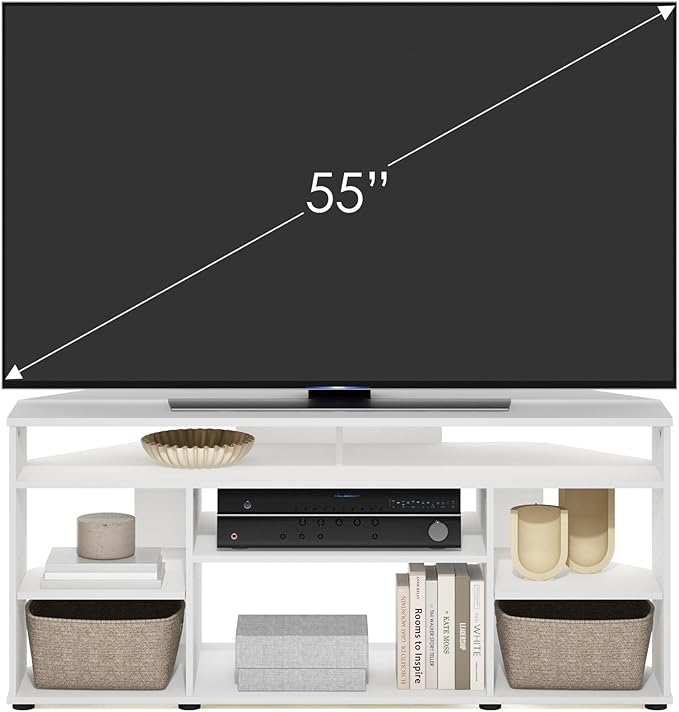 Furinno BESI TV Stand, No Tools Assembly Industrial Style Entertainment Center, TV Console for TV up to 46 Inch, for Living Room, Bedroom, White