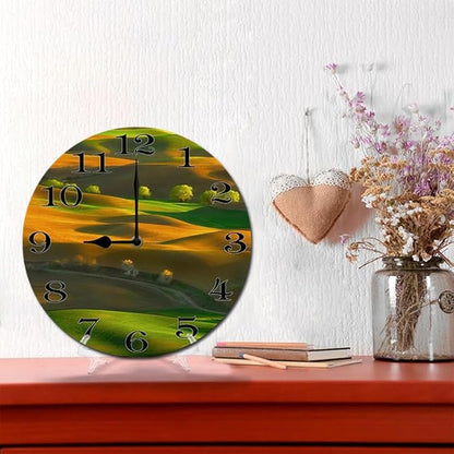 Lawn Scenery Wall Clock 10 Inch Silent Non Ticking Battery Operated Wooden Modern Office Simple Minimalist Clock Decorative for Kitchen Home Bathroom Living Room