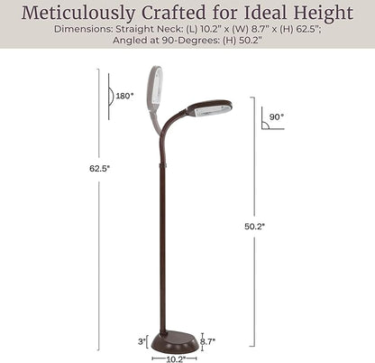 Bedford Home Floor Lamp - Full Spectrum Natural Sunlight Lamp with Bendable Neck - Reading, Craft, and Esthetician Light (Brown Woodgrain)