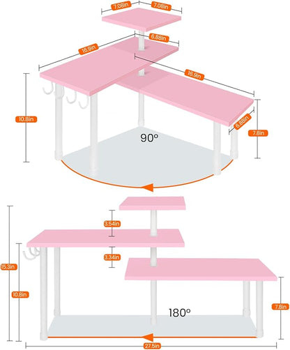 Homode 3-Tier Counter Organizer Shelf for Bathroom, Corner Shelf for Countertop, Over Sink, Make Up, Dresser Table, Desktop - Pink