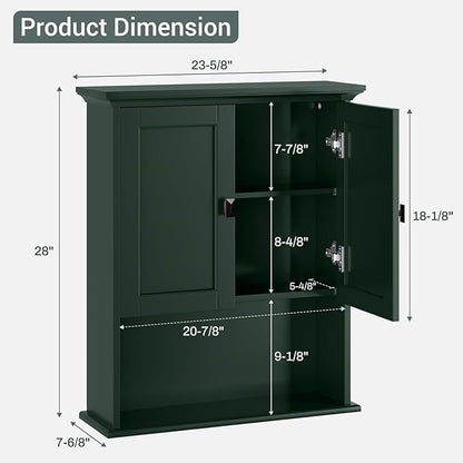 Bathroom Wall Cabinet, Wooden Medicine Cabinet Above Toilet Storage Cabinet with Doors and Adjustable Shelf Wall Mounted Storage Organizer Cabinet Over Toilet Cabinet (Forest Green)