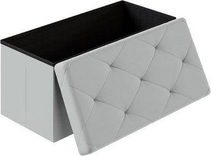 Sweetcrispy 30 Inches Folding Ottoman with Storage Bench, Foot Rest Stool, End of Bed Storage Bench Upholstered, Load 660 lbs, for Living Room, Synthetic Leather, Grey