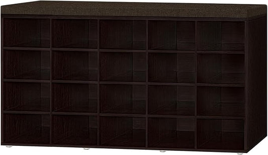 DINZI LVJ Shoe Storage Bench, 20-Cubby Shoe Rack Bench with Cushion, Fully Adjustable Shelves, Shoe Organizer for Closet, Entryway, Mudroom, Hallway and Garage, Espresso