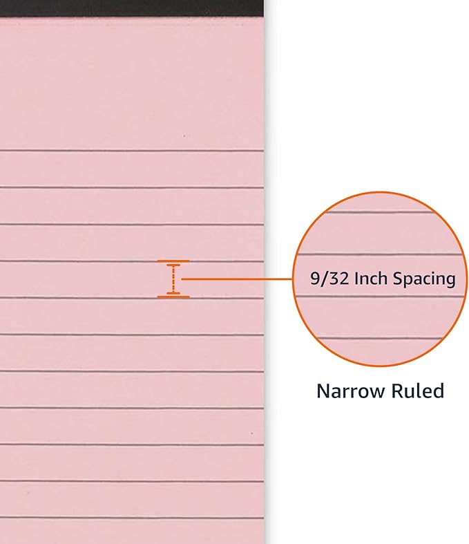 Amazon Basics Narrow Ruled 5-Inch by 8-Inch Lined Writing Note Pads,(50 Sheet Pads),Multicolor,6 Count (Pack of 12)