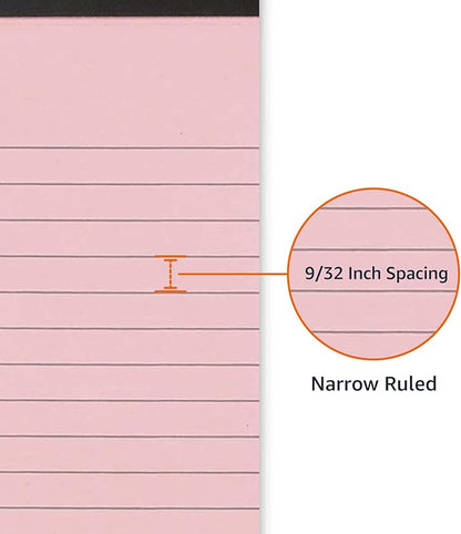 Amazon Basics Narrow Ruled Writing Pads, Perforated, 5" x 8", Multicolor, 6-Pack of 50 Sheets