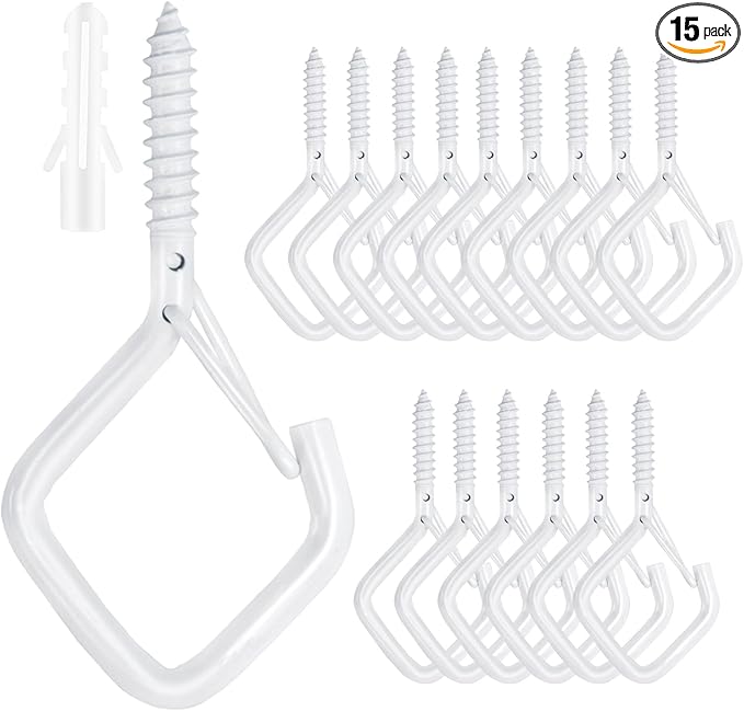 15 Pcs White Eye Hooks Screw Heavy Duty,Ceiling Hooks for Hanging Plants,String Lights,Cup,Wind Chime,Bird Feeders. Plant Hanger Indoor&Outdoor