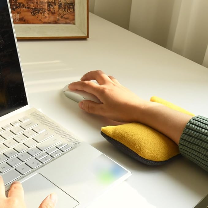 Large Mouse Wrist Rest Bean Bag, Ergonomic Mouse Support Pad Filled Ergo Beads for Computer, Laptop, PC Gaming (Yellow)