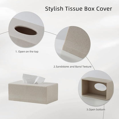 Haocoott Tissue Box Cover Rectangle, Resin Facial Tissues Holder Covers Rectangular Toilet Paper Holder Case Dispenser Home Decorative for Bathroom Kitchen Bedroom Living Room Office (Beige)