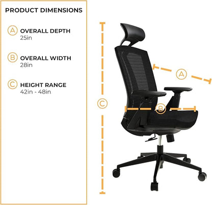 SUNLINE Ergo Plus Ergonomic Office Chair - Desk Chair, Mesh Computer Leatherette Headrest, Memory Foam Seat, and Smooth Casters - Adjustable Lumbar Support, Home Office - Black, 330 lbs