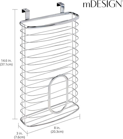 mDesign Steel Hanging Cabinet Storage Organizer Holder for Kitchen, Pantry - Holds Plastic, Sandwich, Garbage, Grocery and Trash Bags; Wrap, Foil, Pack - Spira Collection - Chrome