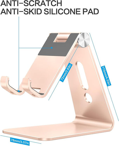 OMOTON Adjustable Cell Phone Stand, C2 Aluminum Desktop Phone Dock Holder Compatible with iPhone 15 14 13 Pro, SE, XR, 8 Plus 7 6, Samsung Galaxy, Google Pixel and More, Gold