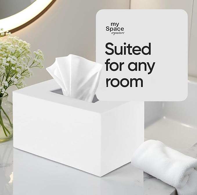 Tissue Box Cover Rectangle - Tissue Box Holder Rectangular - Compatible with Kleenex - Acrylic White Bathroom Accessories Decor