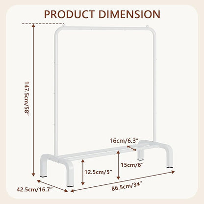 JIUYOTREE Standard Clothes Clothing Garment Rack with Storage Shelves Clothes Organizer for Hanging Clothes Coat Jacket Shirt Sweater Jeans White