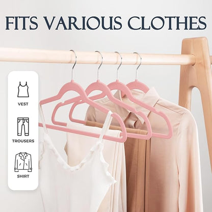 HOUSE DAY Lt Pink Velvet Hangers 20 Pack, Non Slip Clothes Felt Hanger Heavy Duty for Coat, Premium Slim Space Saving Suit Hangers for Closet Organizer, 360° Rotating Silver Hook