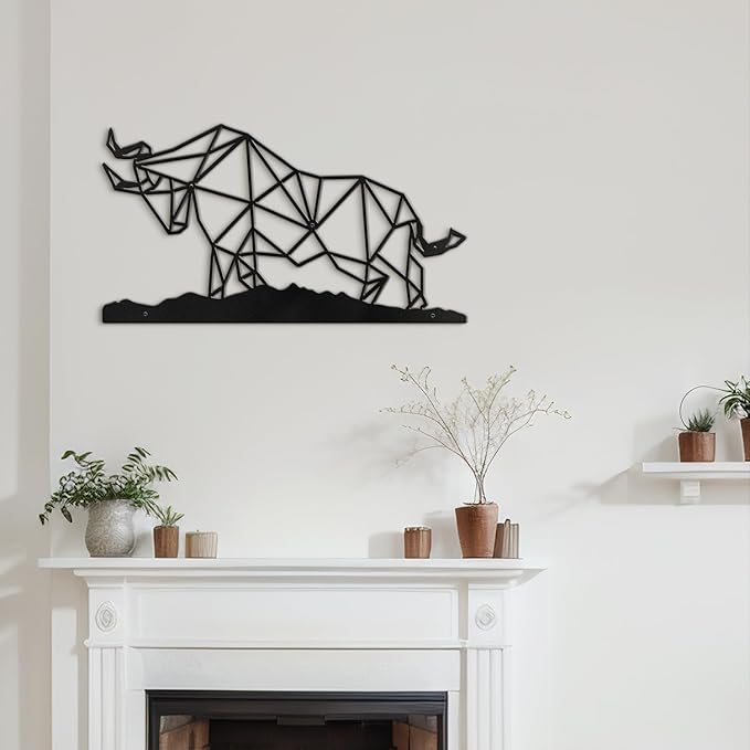 SIGNLEADER Metal Wall Art Decor Rhino Warrior Fighting Modern Abstract Wall Sculpture Hangings Home Decoration for Living Room, Bedroom, Bathroom, Kitchen, Outdoor - 12" Black