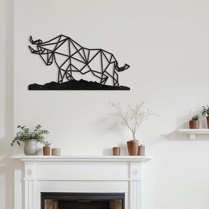 SIGNLEADER Metal Wall Art Decor Rhino Warrior Fighting Modern Abstract Wall Sculpture Hangings Home Decoration for Living Room, Bedroom, Bathroom, Kitchen, Outdoor - 30" Black