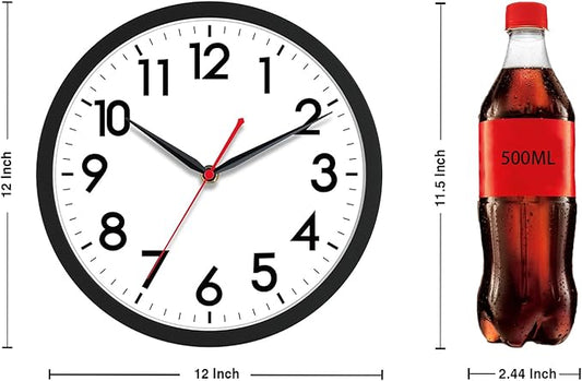 AKCISOT 12 Inch Wall Clock Silent Non-Ticking Modern Wall Clocks Battery Operated - Analog Classic Clock for Office, Home, Bathroom, Kitchen, Bedroom, School, Living Room(Black)