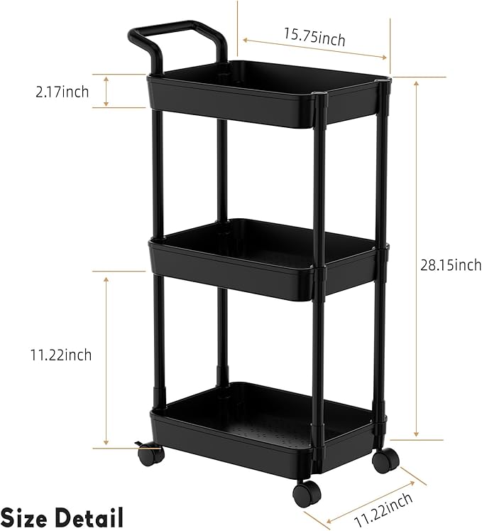 Volnamal Diaper Caddy - Plastic Diaper Organizer for Nursery Essentials, Baby Organizers and Storage, Movable Cart for Changing Table & Crib, Baby Registry Search, Black