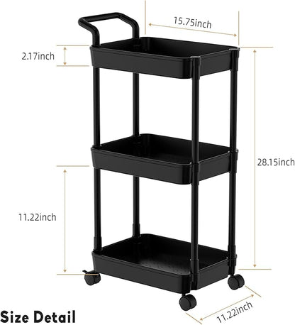 Volnamal Diaper Caddy - Plastic Diaper Organizer for Nursery Essentials, Baby Organizers and Storage, Movable Cart for Changing Table & Crib, Baby Registry Search, Black