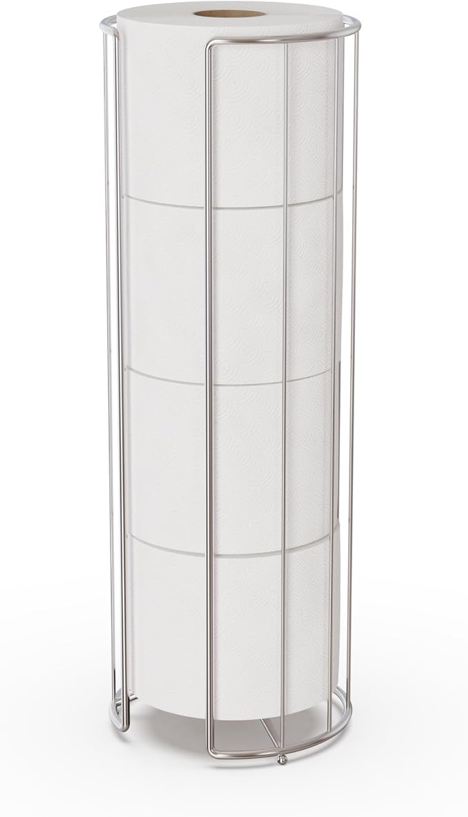Better Living Stream Toilet Tissue Reserve, Freestanding Bathroom Storage Stand Holds for 4 Jumbo Rolls, No Assembly Required, Chrome