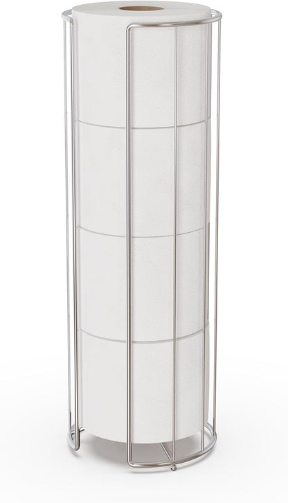 Better Living Stream Toilet Tissue Reserve, Freestanding Bathroom Storage Stand Holds for 4 Jumbo Rolls, No Assembly Required, Chrome
