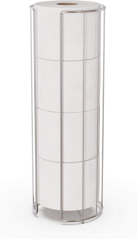 Better Living Stream Toilet Tissue Reserve, Freestanding Bathroom Storage Stand Holds for 4 Jumbo Rolls, No Assembly Required, Chrome
